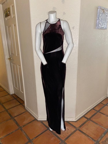 Vintage Tadashi marrón de terciopelo pura Insertos Corte Hombros largo  vestido de m | eBay