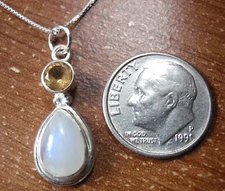 Faceted Citrine and Moonstone 925 Sterling Silver Pendant Corona Sun h108yq