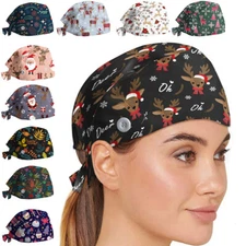 Christmas Surgical Scrub Cap Doctor Nurse Bouffant Hat Adjustable Head Cover⇘