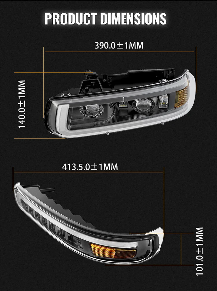 Светодиодные фары для передних фар 2001-2002 Chevy Silverado 1500HD/2500HD/3500 DOT - Изображение 3 из 4