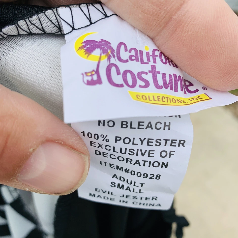 Creepy Joker Adulto Pequeño Disfraz de Halloween Pantalones Top Máscara Sombrero Negro Blanco Miedo Foto 4 de 4