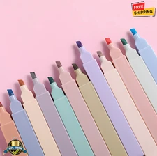 12 pcs Cute Pastel Highlighters Soft Tip No Bleed Aesthetic Stationery Pens