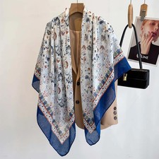 130x130cm Women s Floral Print Square Scarf Large Beach Shawl Wrap Elegant F