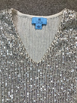 CeCe Shirt Women S Small Silver Sequin Cap Sleeve Party Holiday Sparkle NWT NEW