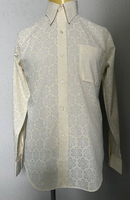 Herren 70er Jahre gelb Blumen Print Hemd Vintage Spear Point Mod Disco Style 40 M