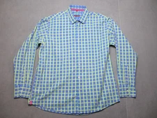 Luchiano Visconti Shirt Mens 2XL Blue Yellow Check Two Ply Mercerized Button-Up
