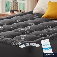 Mattress Topper Bamboo Viscose Queen Dark Gray Pillow Top Washable