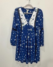 Matilda Jane Long Sleeve Pleated Dress Size M Blue Floral Cottagecore Peasant