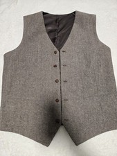 Mens Brown Tweed Vest Herringbone Large XL Preowned