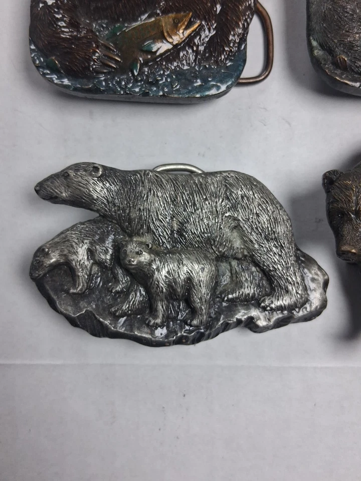 Lote De 4 Vintage Bergamota Latón 1978 Oso Pardo Salmón Cinturón Hebilla Metal EE. UU. Foto 4 de 4