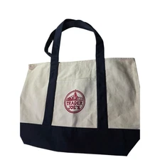 TRADER JOE'S Tote Bag Canvas NEW Reusable Navy Blue White Shopping Bag Large