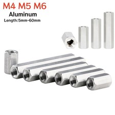 Aluminum Alloy Hex Connector Nuts M4 M5 M6 Spacer Female Threaded Rod Couplers