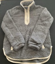 Abercrombie Fitch Jacket Womens Medium Gray Sherpa Fleece 1/4 Zip Pockets