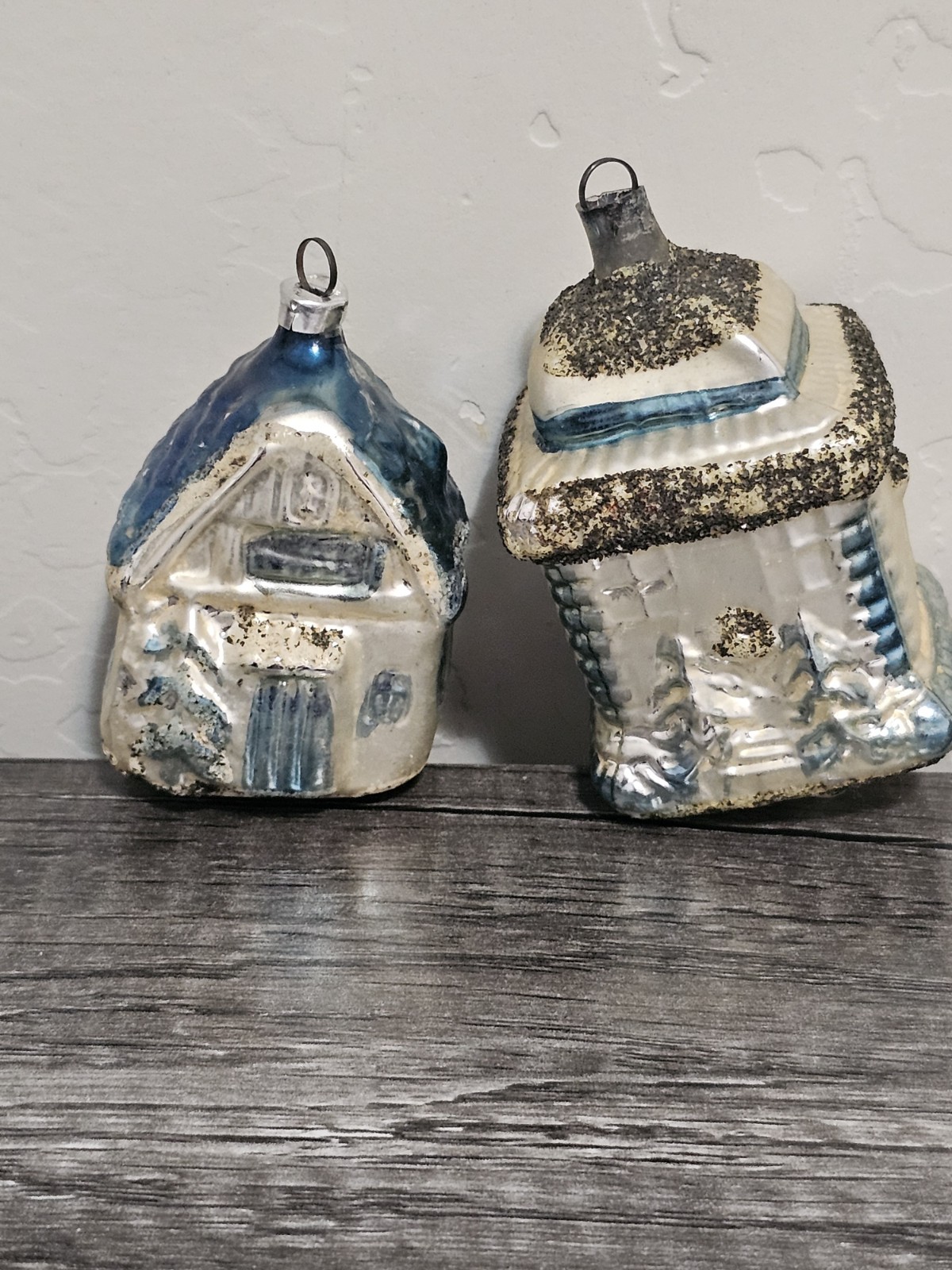 2 VTG W. Germany Mercury Glass House Ornaments AI