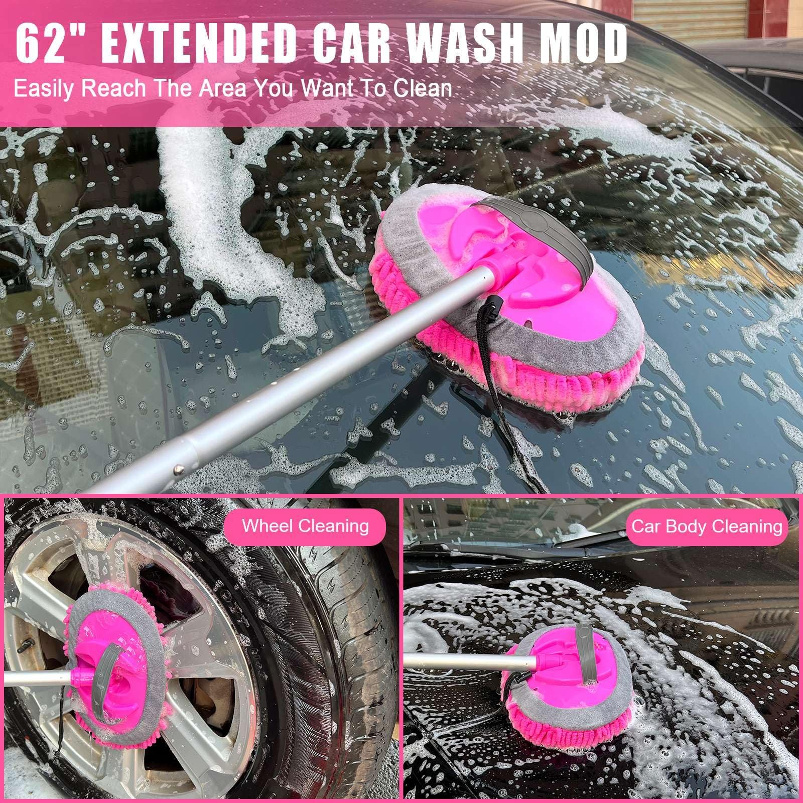 Pink 62" Car Wash Brush with Long Handle,Chenille Microfiber Car Wash Mop Spo...