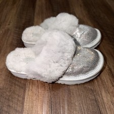 LITTLE KIDS GIRLS 1 SILVER UGG COZY II MIRROR BALL SLIPPERS 1151772K