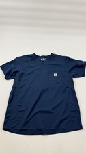Carhartt Scrub Shirt Mens Medium Blue Short Sleeve V Neck Pocket Force Top