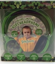 Kids Volume Limiting Headphones Green Camo Adjustable Safe Listening
