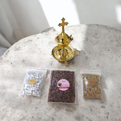 Incense Burner Jerusalem with Incense 80gx3 Frankincense rose Myrrh