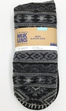 The Original MUK LUKS Mens Slipper Socks L/XL Gray Black Warm Cozy Non Slip