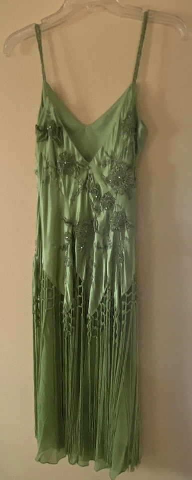 Sue Wong Nocturne Vtg Silk Dress Sz 8 Green Slip Beaded Fairy 90s Y2K Flapper - Image 4 of 4