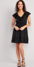 Old Navy Small Black NWT Waist-Defined Ruffle-Trim Mini Dress for Women