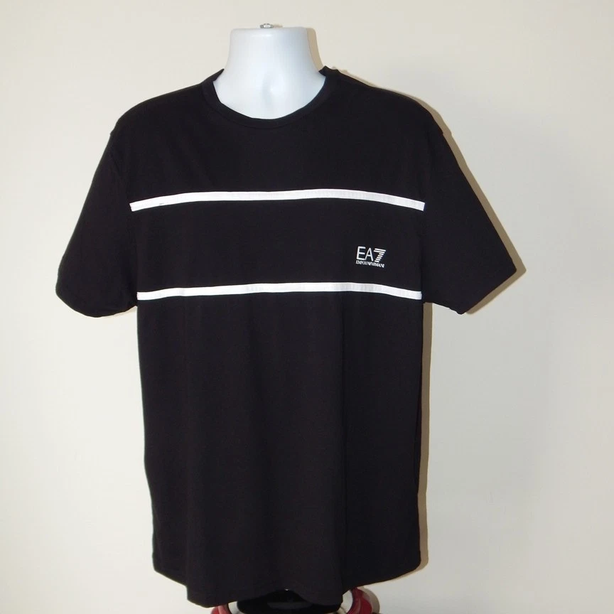 NUEVO CON ETIQUETAS Camiseta Para Hombre EMPORIO ARMANI EA7 Algodón Negra Borde Blanco Adornada Talla XL Foto 2 de 4