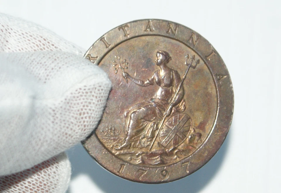 1797 Seated Britannia King George III "Cartwheel" Genuine Penny w/Toning - Image 4 of 4