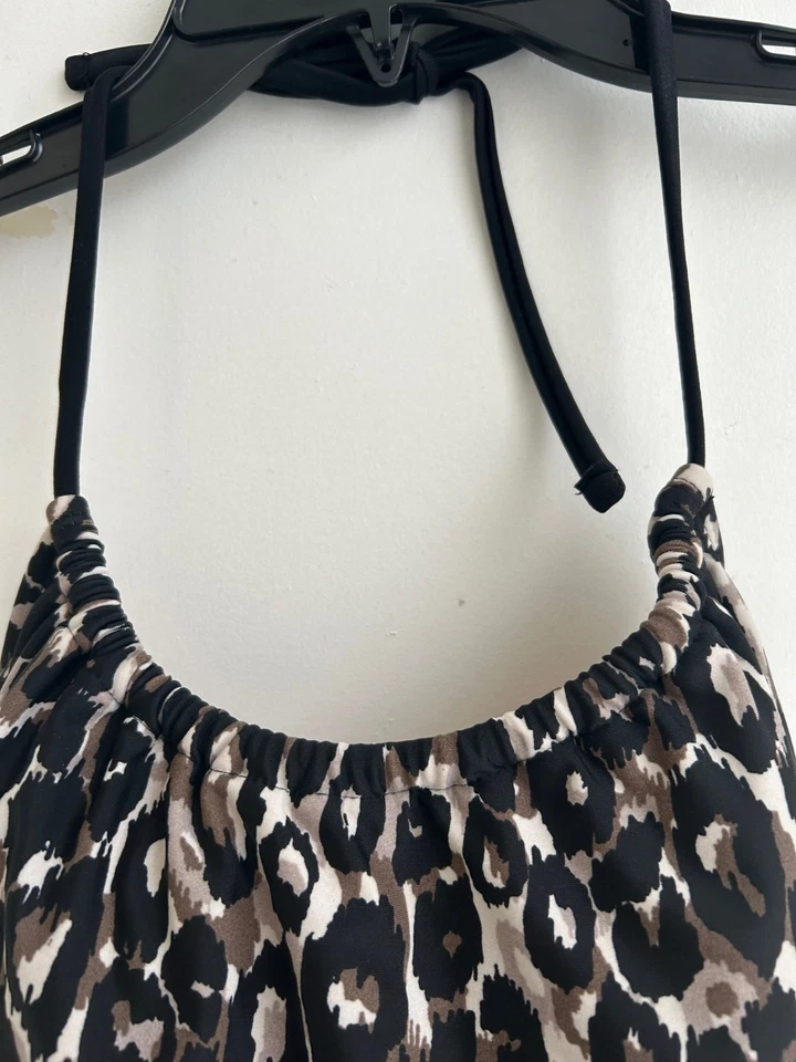 NWT Merona Halter Tankini Swimsuit Top Women's Size Medium Leopard Animal Print - Image 2 of 4