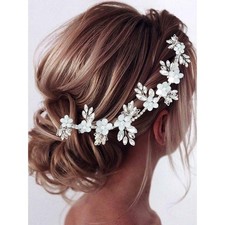 Silver Flower Bridal Headband Rhinestone Headpiece Wedding Hair Accessory
