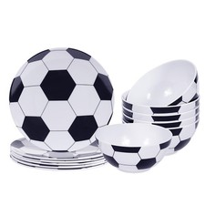 12-Piece Melamine Dinnerware Set – Soccer Party Plates and Bowls Set (6 Plate...