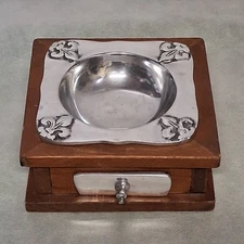 Cigar Ashtray With Storage Drawer Handmade Polished Aluminum Wood