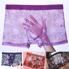 Brand New Men's Boxer Briefs Ice Silk Large Size Mesh Floral Print See Through