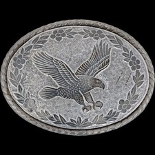 Eagle Bird Western Floral Cowboy Cowgirl Biker Rancher Veteran Vtg Belt Buckle