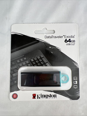 Kingston 64GB DataTraveler Exodia USB Flash Drive USB 3.2 Gen 1, Protective Cap