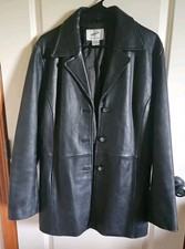 Jacqueline Ferrar Leather Jacket Black Lambskin Button Mid Length Women's Lg Vtg