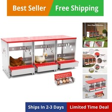 Chicken Nesting Boxes, 3 Hole Large Metal Hen Laying Box with Swing Perch and...