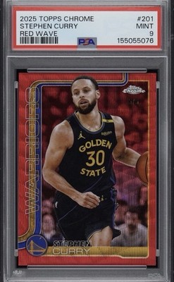 2025-2026 Topps Chrome Red Wave Serial#/5 2025 Stephen Curry Warriors #201 PSA 9