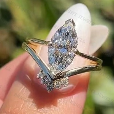 1.50 CTW Marquise Cut Moissanite Anniversary Gift Ring In 14k Yellow Gold Plated
