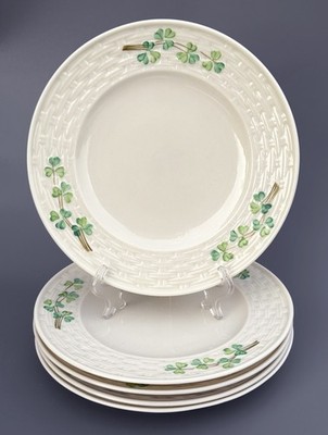 5 Antique Belleek BLACK MARK Salad Plates, Shamrocks, 3rd Black Mark (1926-1946)