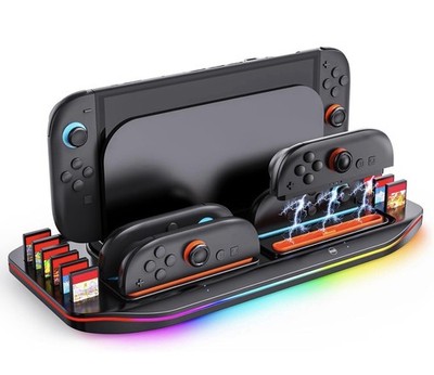 Charging Station  Switch 2-4 Joy Pad Controller Charger LED Lights 12 Card Slots