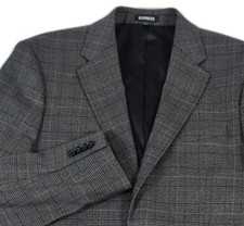 New Express Blazer 38R Extra Slim Glen Check Performance Stretch Sport Coat Gray