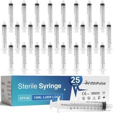10 ml Syringe without Needle - 25 Pack of Individually Wrapped Disposable Syring