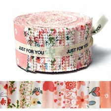50 PCS 2.5-inch Pink Floral Assorted Jelly Roll Cotton Fabric for Quilting