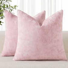 Soft Chenille Blush Pink Throw Pillow Covers 18X18 Set of 2  Decorative Fall