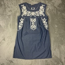 Tory Burch Sz S Embroidered Chambray Tunic Calita Mini Shift Dress Scallop $325