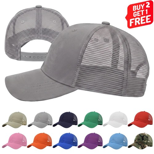 Mens Womens Trucker Hat Mesh Back Plain Solid Snapback Baseball Cap Blank Visor