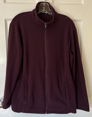 Lands' End Womens full zip Any Weather Fleece Jacket deep plum Mock Neck size 1X