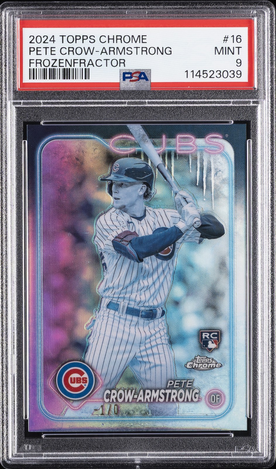 2024 TOPPS CHROME FROZENFRACTOR #16 PETE CROW-ARMSTRONG 1/5 PSA 9