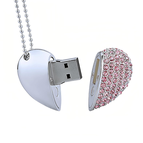 128GB Crystal Loving Heart Jewelry USB Flash Drive Memory Stick with Necklace,Pi - 第 7/12 張圖片
